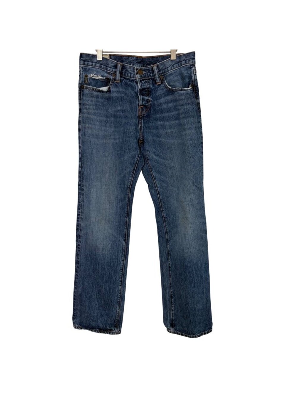 Abercrombie & Fitch A&F Boot Jeans Mens 30x32 Distressed Denim Blue Button Fly